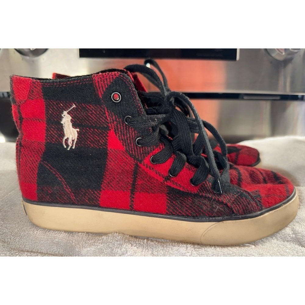 Ralph Lauren Black and Red‎ Flannel Plaid High Top Sneakers Size Mens 6 Ladies 8